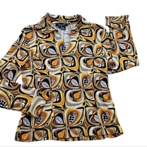 70's Retro Print V-Neck Pullover Med Disco Psychedelic Stretchy Comfy Geometric